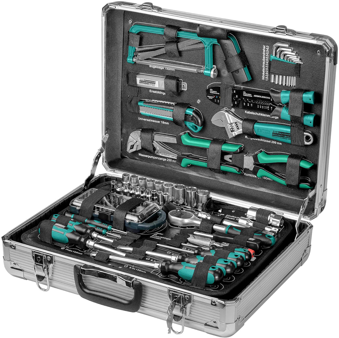 Brüder Mannesmann 124-tlg. Werkzeugsatz im Alukoffer, Silber, M29072 Single, Single