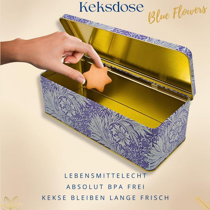 MediMuc Geschenkdose Design Arts & Crafts Liebevoll gestaltete rechteckige Vorratsdose Motiv Blue Fl