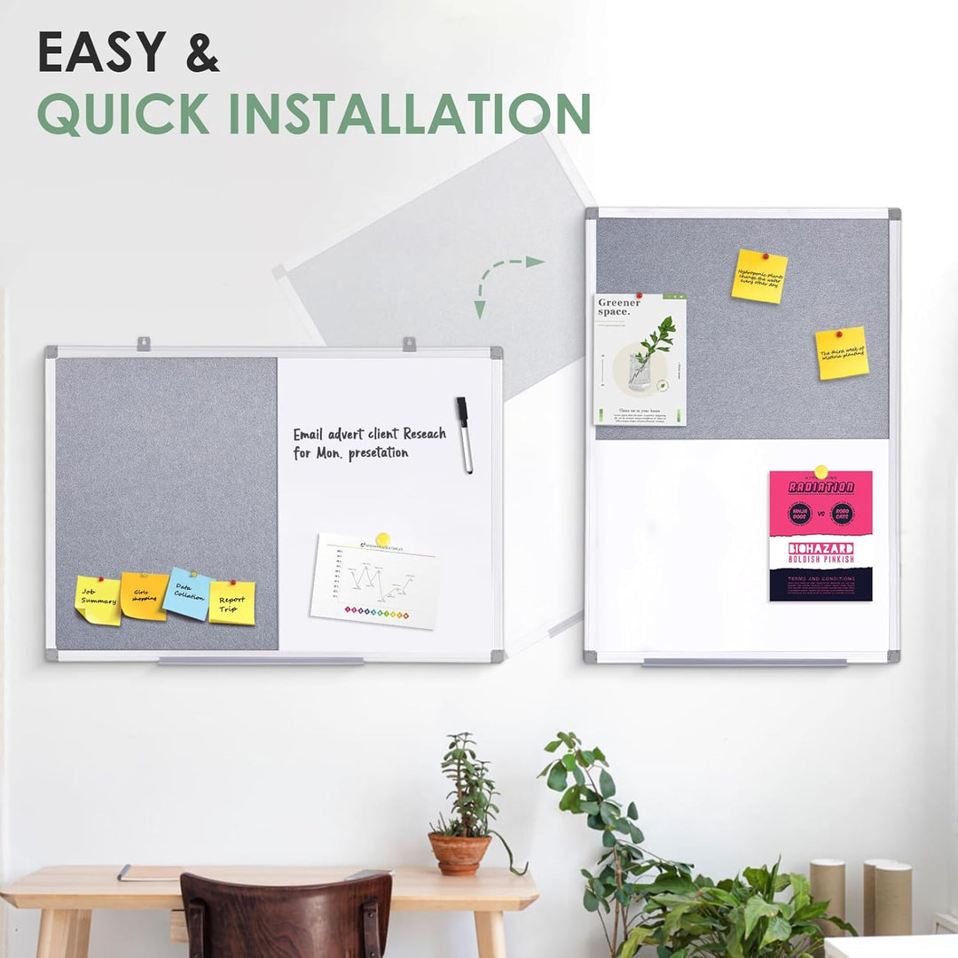 Swansea Whiteboard Magnettafel und Pinnwand Filz Wand Deko mit Aluminiumrahmen für Küche, Wohnung, B