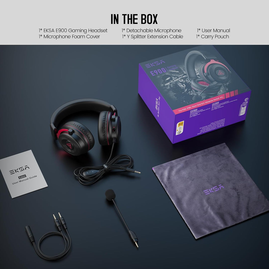 EKSA Gaming Headset, PC Headset mit Abnehmbar Mikrofon mit Geräuschunterdrückung, 3D Surround Sound