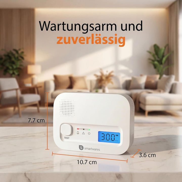 Smartwares FGA-13041 Kohlenmonoxid-Melder, 10 Jahre Sensor, mit Display und Testknopf Neue version S