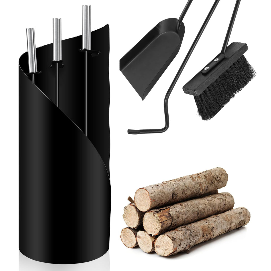 Kaminbesteck Set 4 teilig Kaminzubehör mit praktischer Kaminaufbewahrung für Küche Haushalt Wohnen W