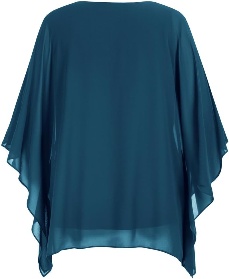 Hanna Nikole Damen Grosse Grössen Chiffon Blusen Elegant Fledermaus Hemd Doppellagige Tops Lose Long
