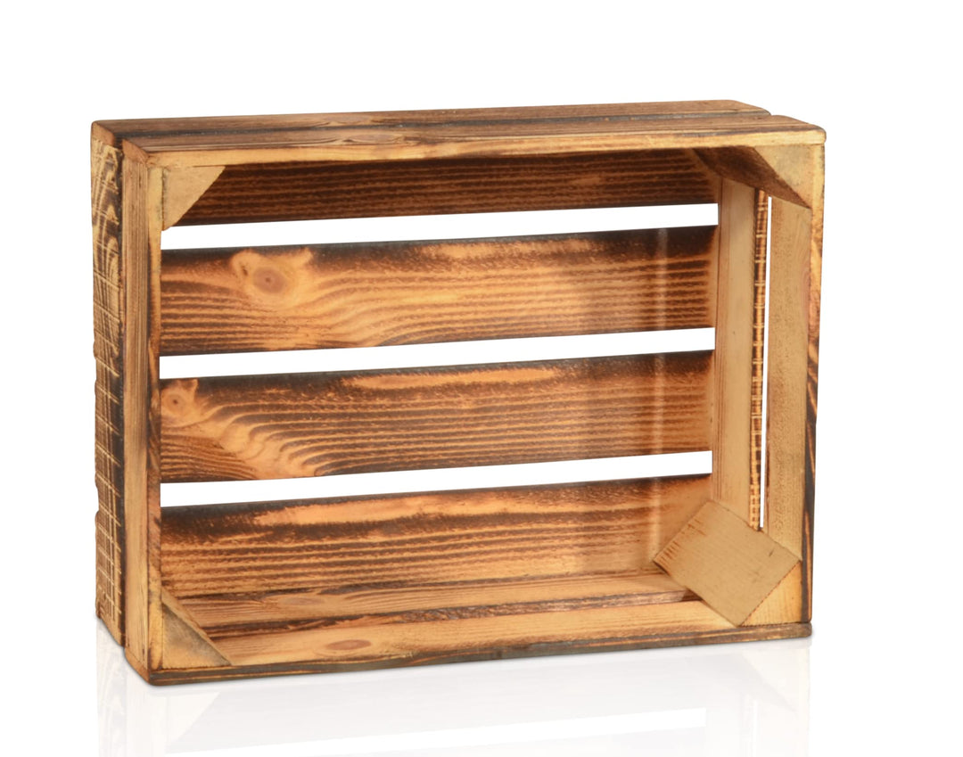 2 Set Geflammte Obstkisten - 38x28x15cm Holzkisten Weinkisten Apfelkisten 38x28x15cm Hell Geflammt 2