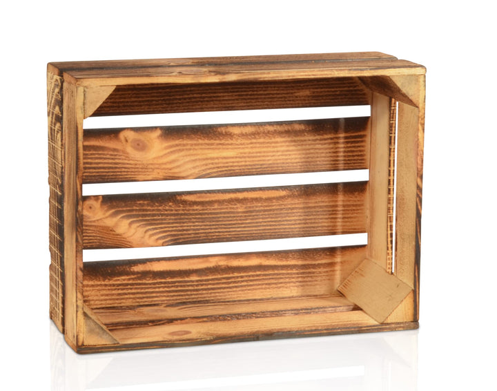 2 Set Geflammte Obstkisten - 38x28x15cm Holzkisten Weinkisten Apfelkisten 38x28x15cm Hell Geflammt 2