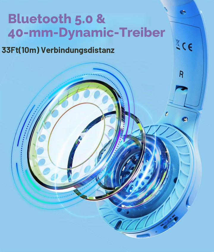 Kinder Kopfhörer Wireless 60H, Faltbare On Ear Kopfhörer mit MIC, Lautstärkebegrenzer 85dB/94dB Drah