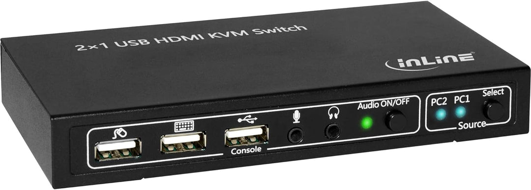 InLine 62602I KVM Desktop Switch, 2-fach, HDMI 4K2K, USB 2.0 Hub, mit Audio, schwarz
