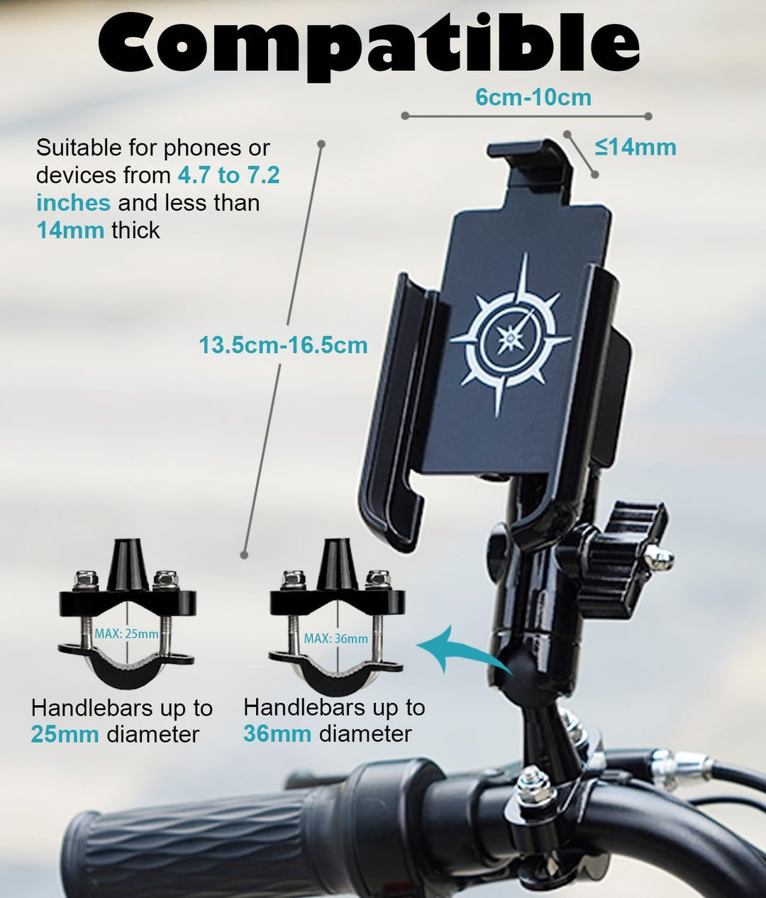 AGEofDMS Aluminium Motorrad Handyhalterung, Handyhalter für Motorrad, Fahrrad und Scooter Lenker, An