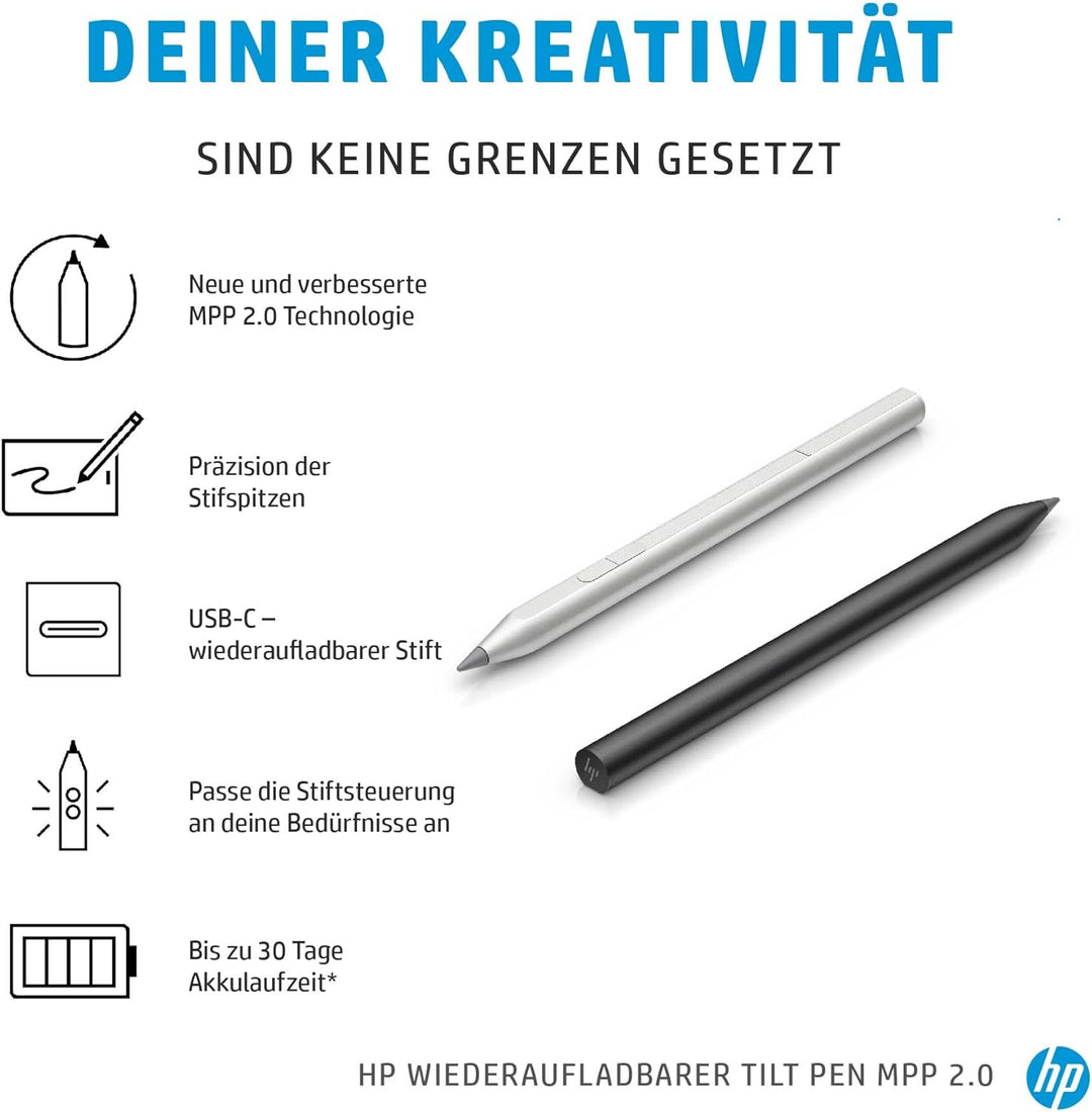 HP 3J122AAABB MPP 2.0 Tilt Pen Digitaler Eingabestift (aufladbar über USB-C, LED Akkuanzeige, austau