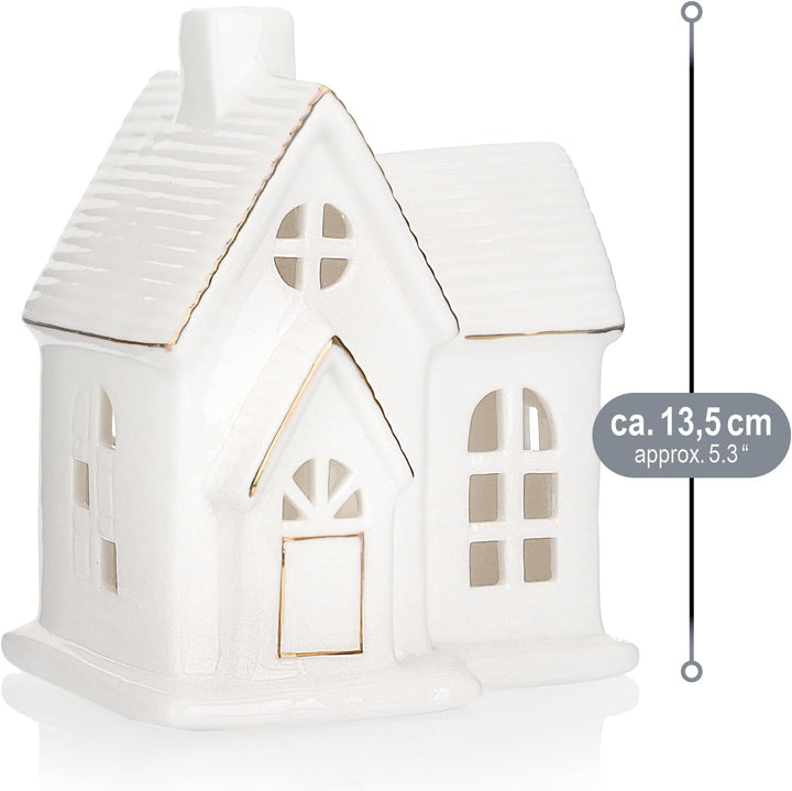 com-four® LED-Haus aus Porzellan - batteriebetriebenes Leuchthaus - weisses glänzendes Deko-Lichthäu