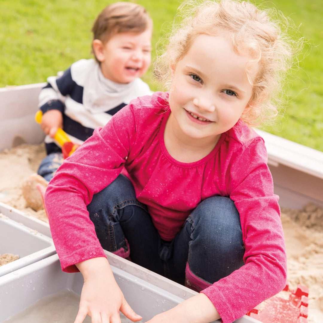 roba Sandkasten Outdoor + mit Spielwannen, Holzsandkasten aus wetterfestem Massivholz, grau lasiert,