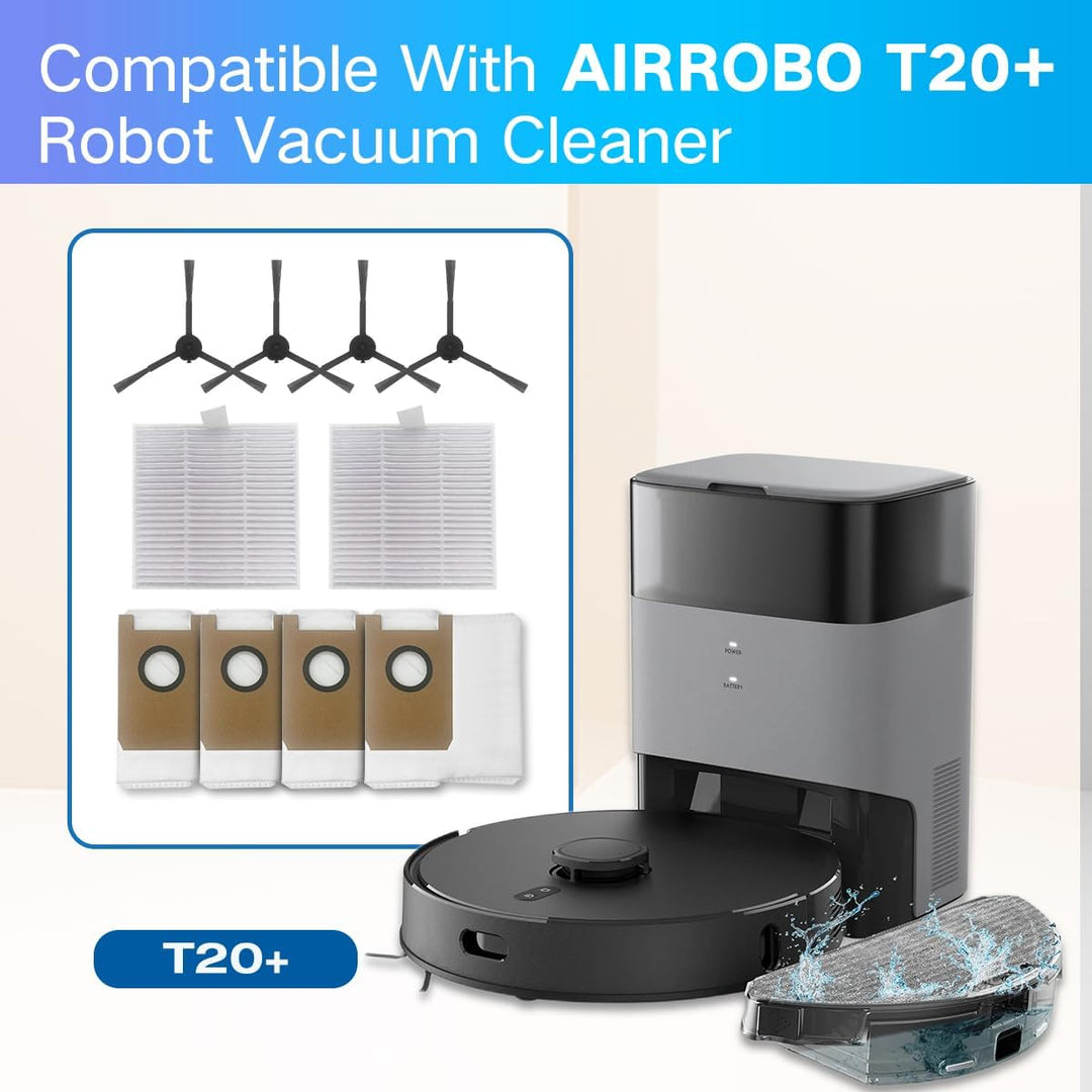 HomeTimes Ersatzteile für AIRROBO T20 Saugroboter Ersatz Zubehör mit 2 HEPA-Filter 4 Seitenbürsten 4