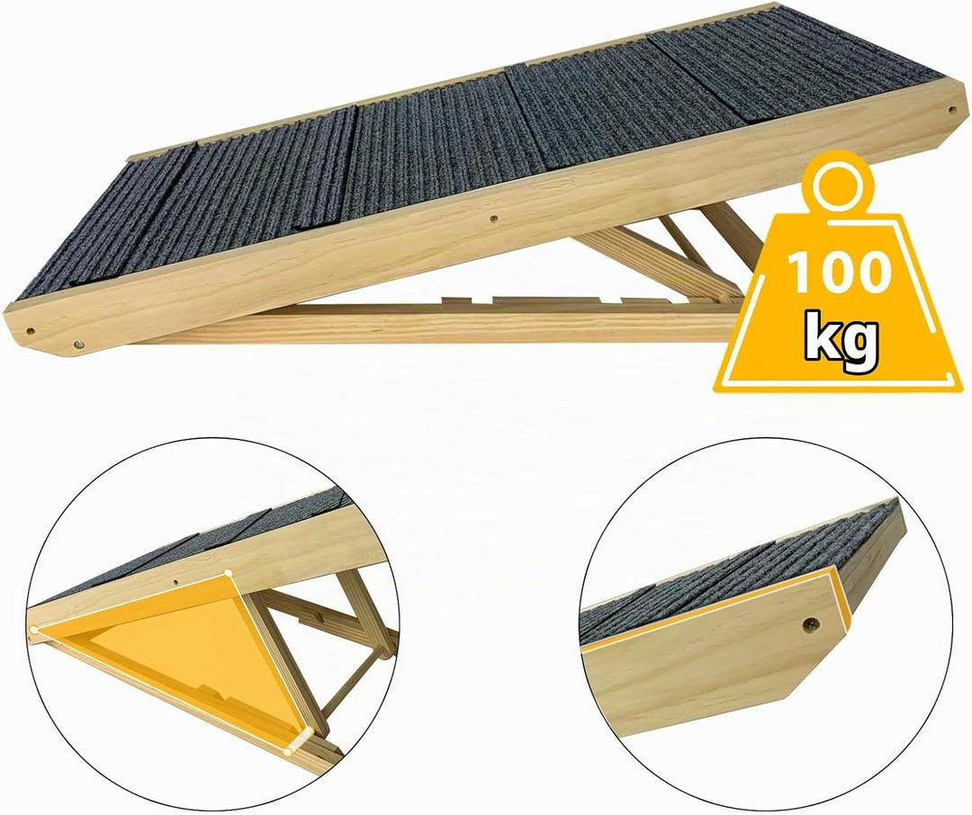 UISEBRT Hundetreppe Klappbar Hunderampe Haustiertreppe aus Holz Tiertreppe mit Anti-rutsch Einsatz,