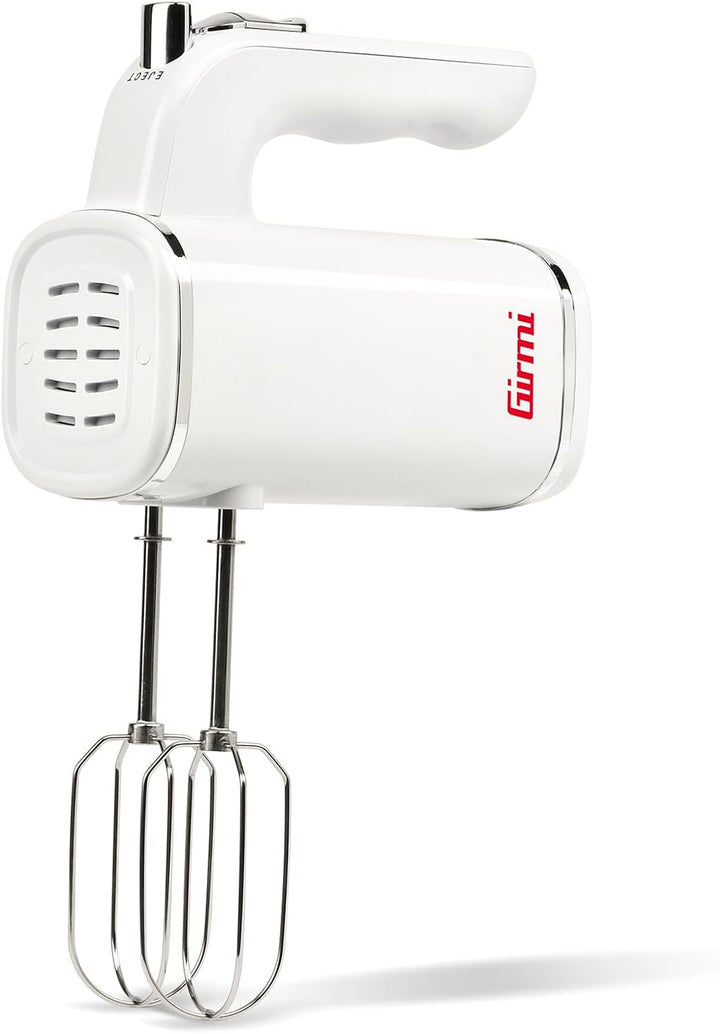 Girmi SB04 Handmixer, 150W, Turbo, 5 Stufen, Edelstahlbesen & Knethaken, Weiss, Weiss