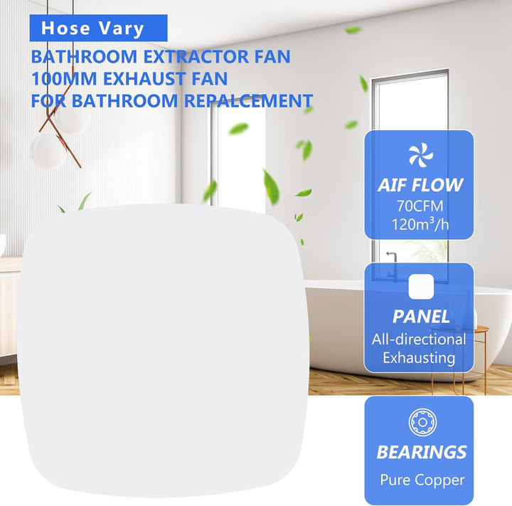 100mm Badlüfter Abluftventilator | Wandventilator Abluftventilator mit Rückstauklappe, EU-Stecker fü