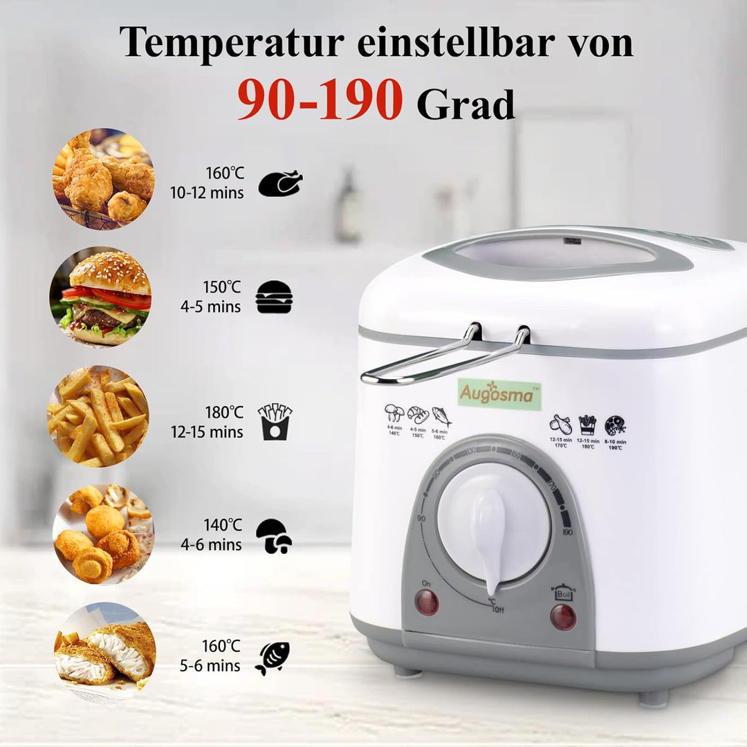 Augosma Mini Fritteuse Mit öl | 850-950W l Kapazität: 1 Liter l Sichtfenster l Frittierkorb aus Edel