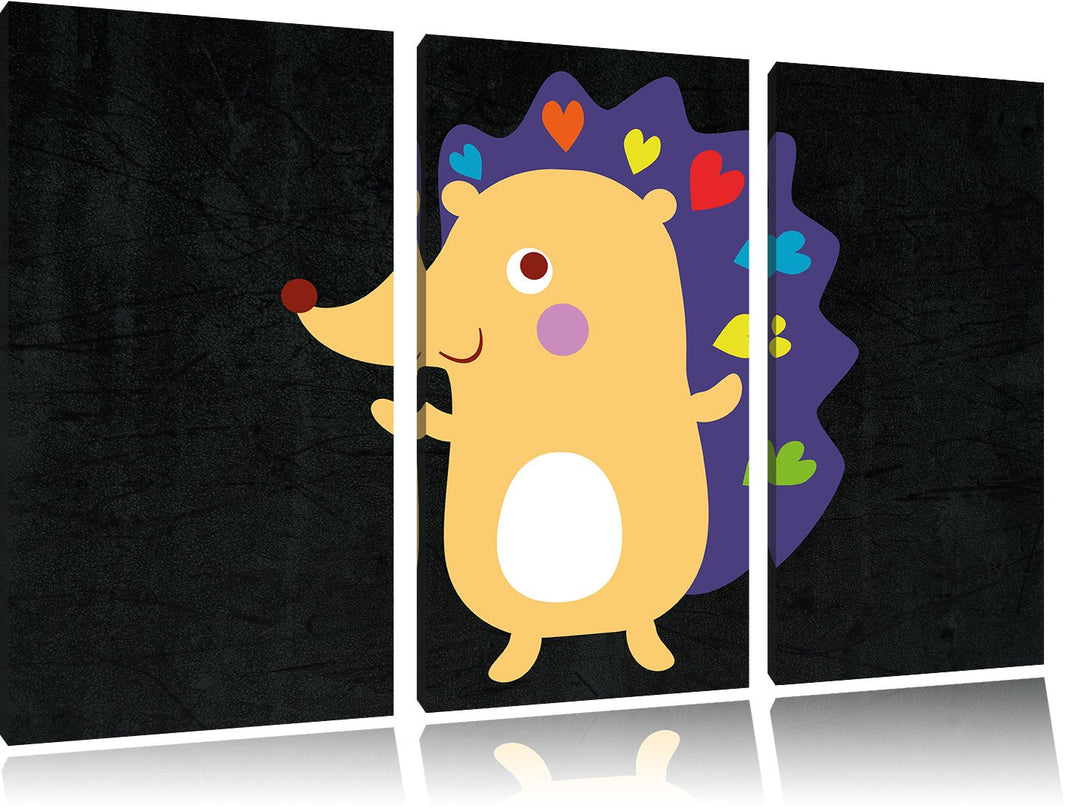 Pixxprint Niedlicher Igel schwarz 3-Teiler Leinwandbild 120x80 Bild auf Leinwand