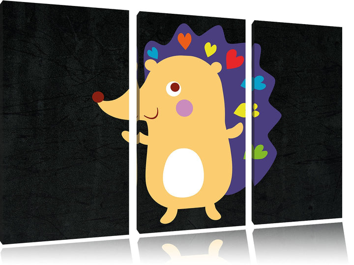 Pixxprint Niedlicher Igel schwarz 3-Teiler Leinwandbild 120x80 Bild auf Leinwand