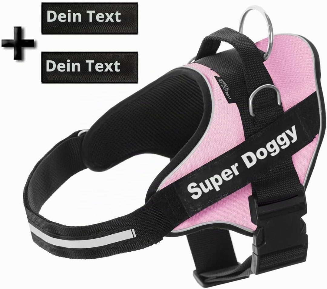 SUPER DOGGY Hundegeschirr personalisiert – Anti-Zug, reflektierend und sicher – Brustgeschirr für kl