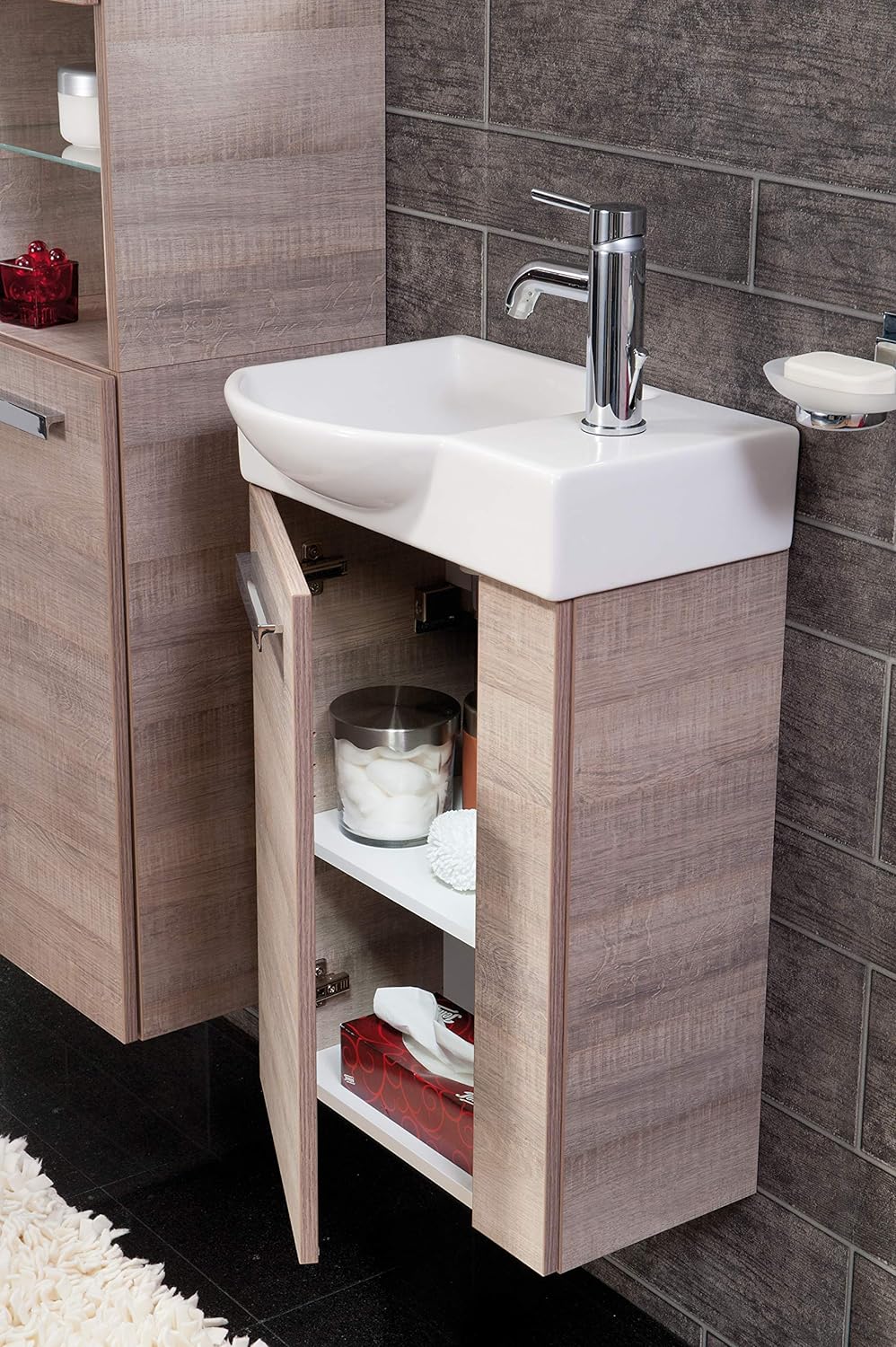 FACKELMANN Waschbecken links Gäste-WC / Waschtisch aus Keramik / Masse (B x H x T): ca. 45 x 10,5 x