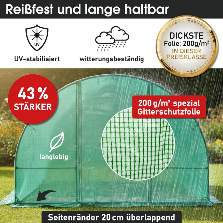 BRAST® Gewächshaus Foliengewächshaus mit Stahlfundament 200x300 cm Seitenwände aufrollbar Erdanker s