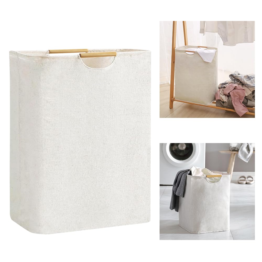 Wäschekorb Faltbar Beige Wäschesack Wäschesammler 60L Körbe Aufbewahrung Wäsche mit Henkel Wasserdic