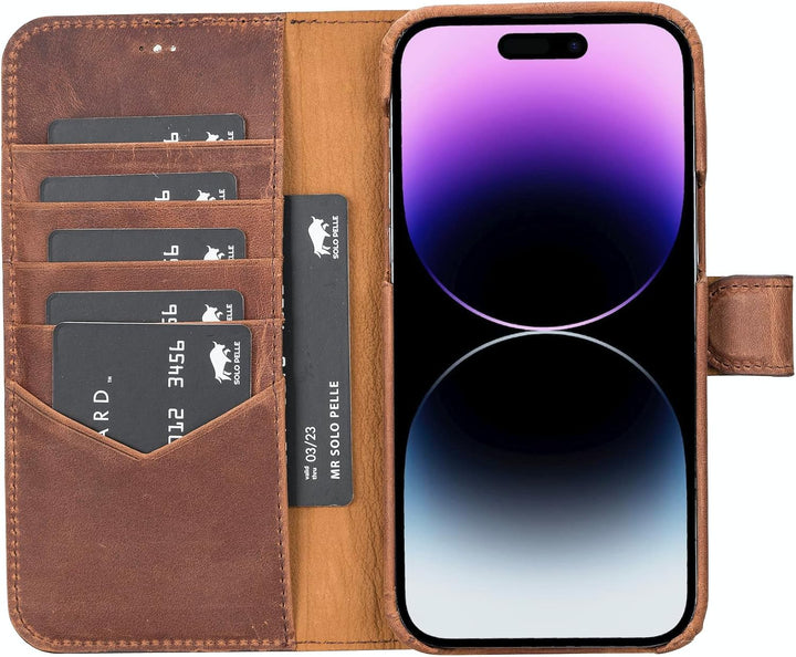 Solo Pelle Lederhülle kompatibel für iPhone 14 Pro Max in 6.7 Zoll abnehmbare Hülle (2in1) inkl. Kar
