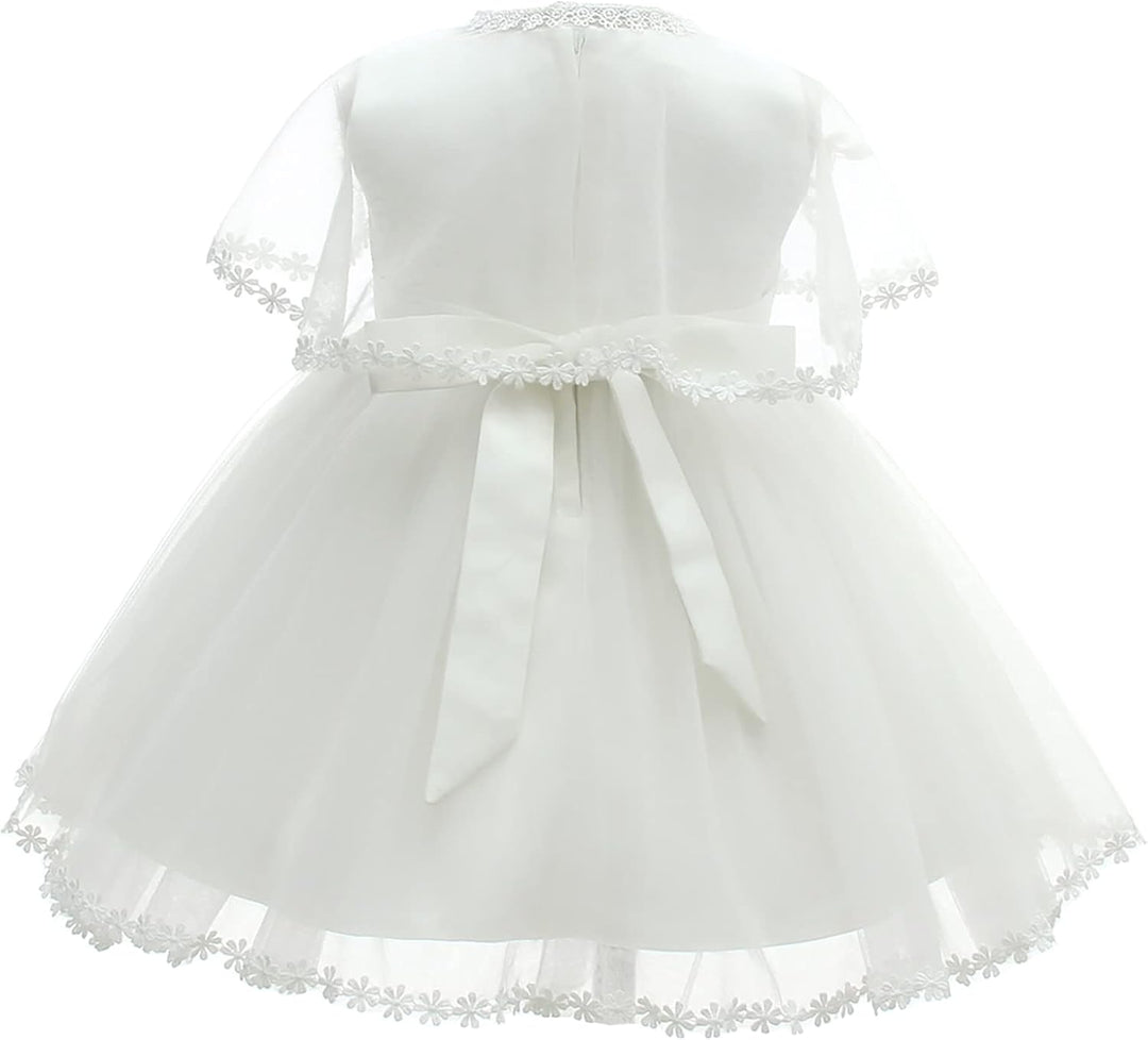 Baby Mädchen Weiss Taufkleid mit Haube Neugeborenen Taufe Kleid Spitzenkleid für Hochzeit Geburtstag