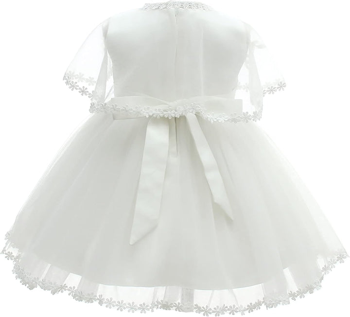 Baby Mädchen Weiss Taufkleid mit Haube Neugeborenen Taufe Kleid Spitzenkleid für Hochzeit Geburtstag