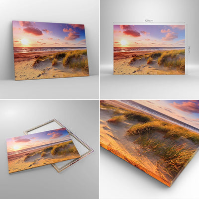 Bilder auf Leinwand 100x70cm Leinwandbild mit Rahmen Meer Strand Düne Gross Wanddeko Bild Schlafzimm