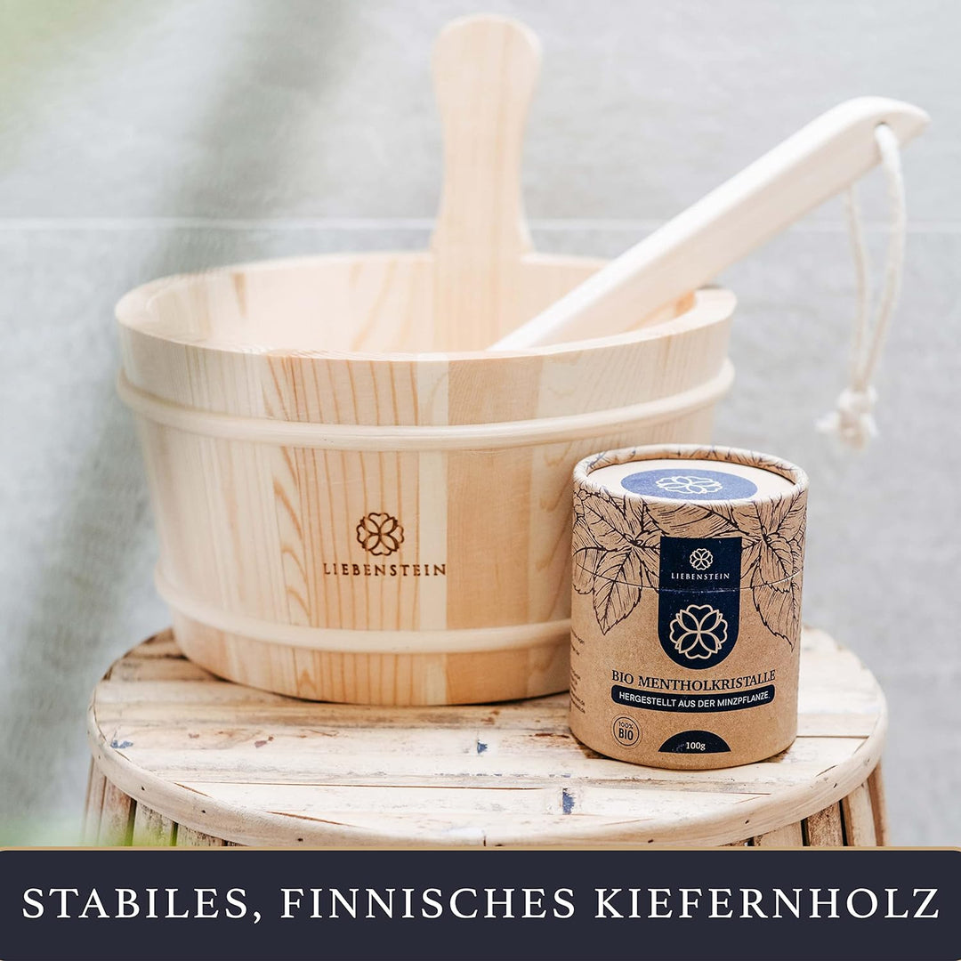 Liebenstein® Sauna Eimer mit Kelle [4L] – handgefertigt aus finnischem Kiefernholz – hochwertiges Sa