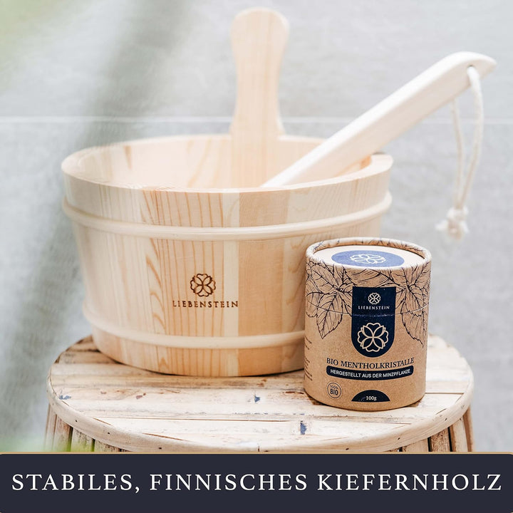 Liebenstein® Sauna Eimer mit Kelle [4L] – handgefertigt aus finnischem Kiefernholz – hochwertiges Sa