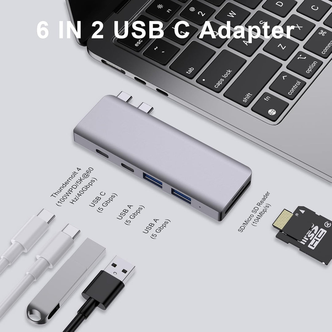 USB C Hub, 7-in-2 USB Adapter für MacBook Pro Air Thunderbolt 4 Dock mit 4K HDMI, 100W PD, 40Gbps, U