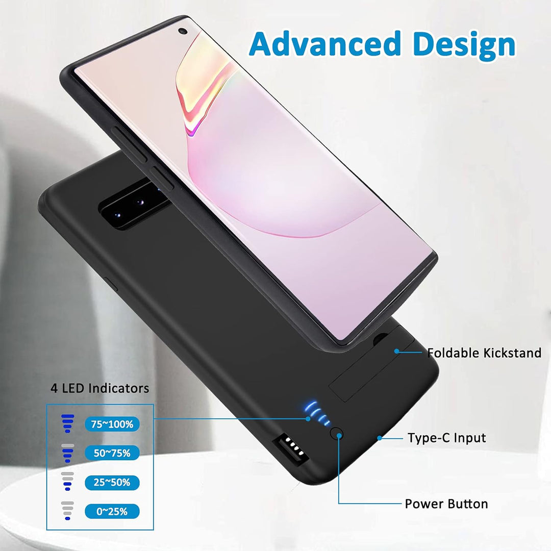 Gladgogo Akku Hülle für Samsung Galaxy S10, [6000 mAh] Battery Case Akkuhülle Mit klappbarem Ständer