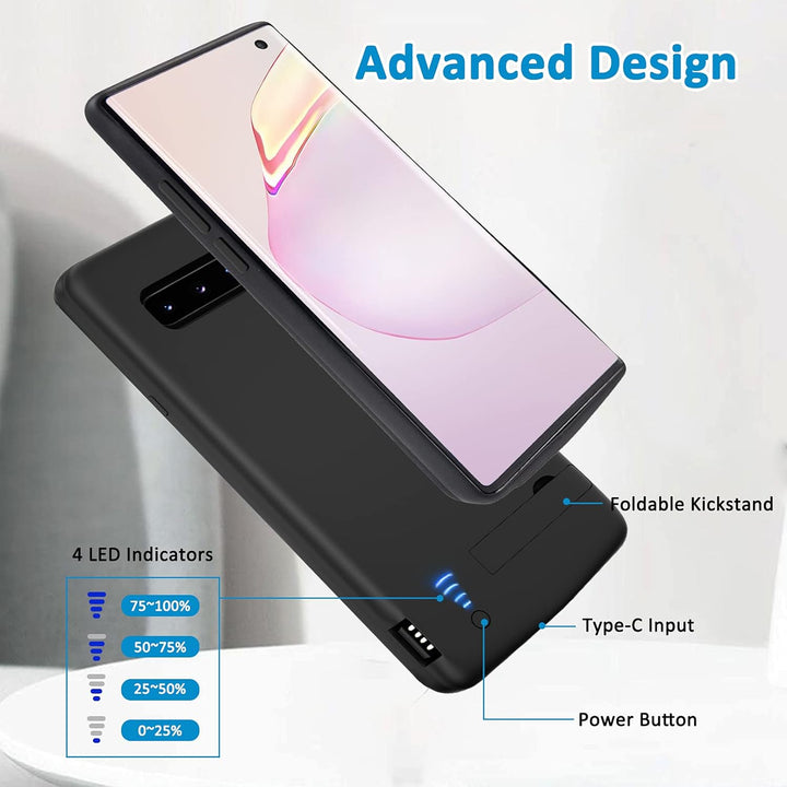 Gladgogo Akku Hülle für Samsung Galaxy S10, [6000 mAh] Battery Case Akkuhülle Mit klappbarem Ständer