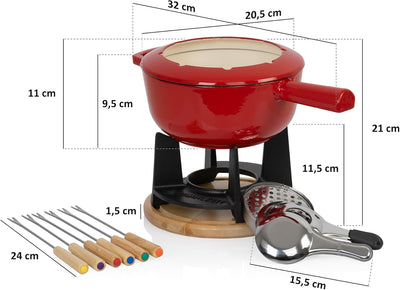 Mahlzeit Gusseisen Fondue Set für 6 Personen | 2 Liter | Fondueset 13 teilig mit Brenner und Gabeln