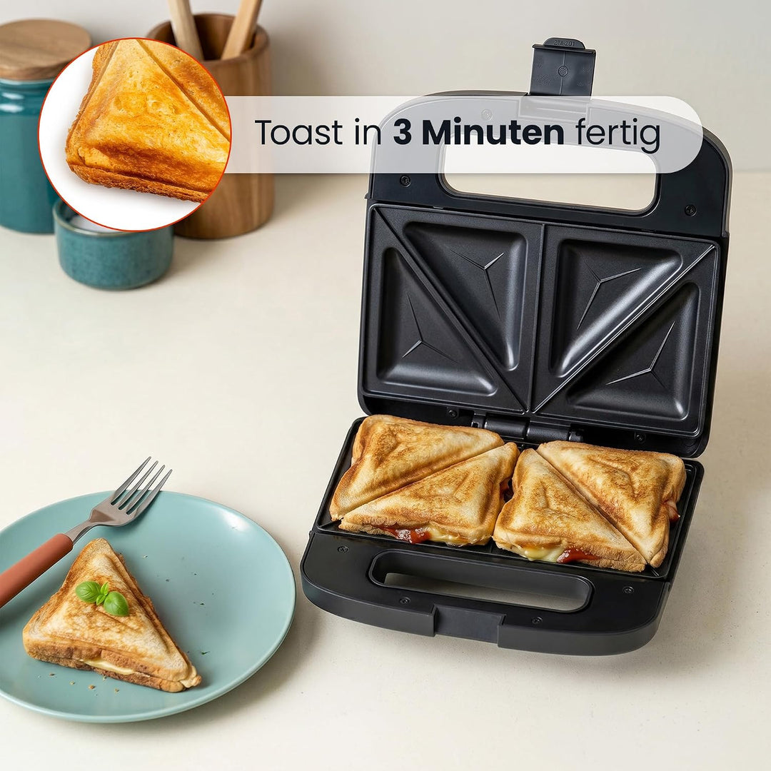 EasyBite Toaster, Sandwichmaker, Sandwich, Antihaftbeschichtung, 1000W, Dreiecke, Schwarz