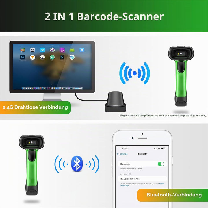 NETUM kabelloser QR-Code-Scanner Barcode-Scanner Bluetooth 2D 1D-Barcode-Lesegerät, 2600 mAh, Fallsc