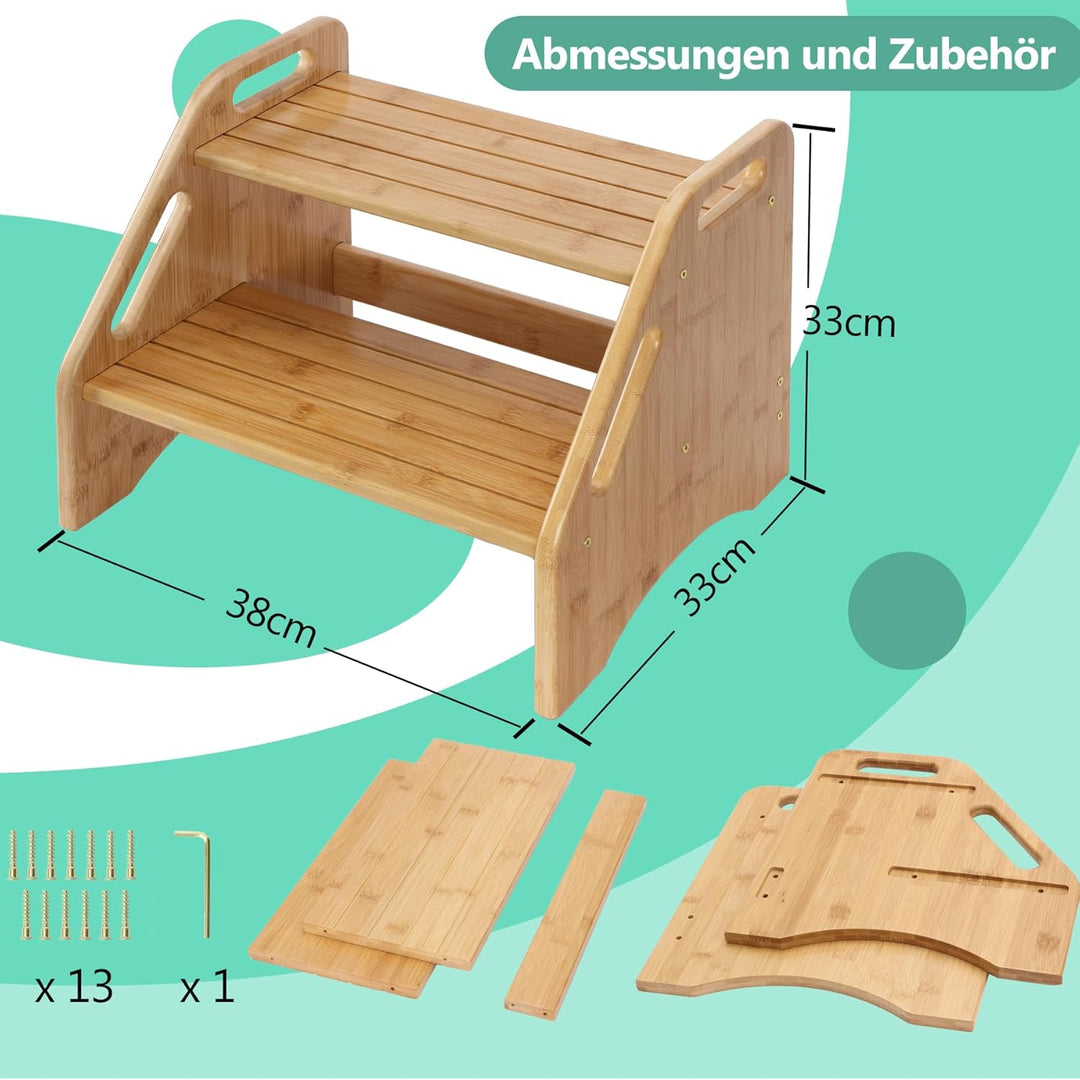 AMBIRD Holz-Trittstuhl, Zwei-Schritte-Trittstuhl für Kleinkinder mit 136 kg Tragkraft, mit Sicherhei