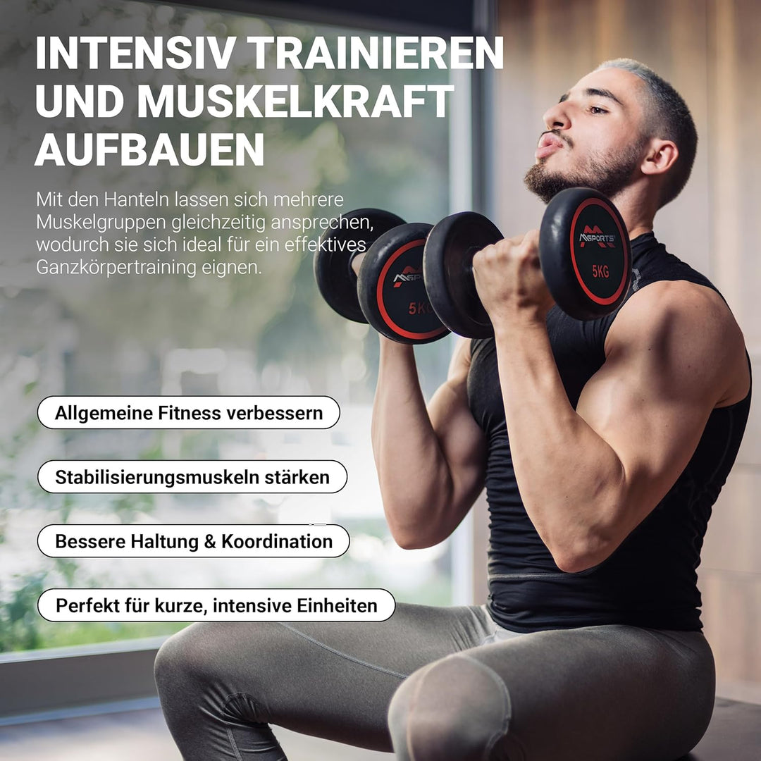 Rundhantel Premium 2er Set | Gummi Kurzhantel Beschichtung 2,5-50 kg | Griff verchromt und gerändelt