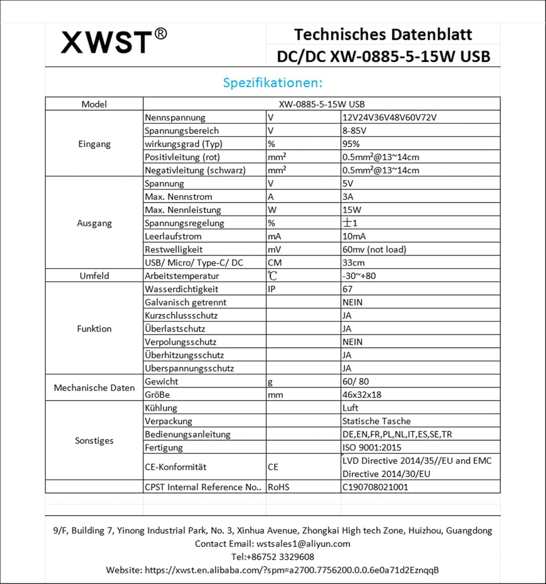 DC DC 08-85V 12V 24V 36V 48V 60V 72V auf 5V Spannungswandler 3A 15W Single Female USB Wandler | Adap