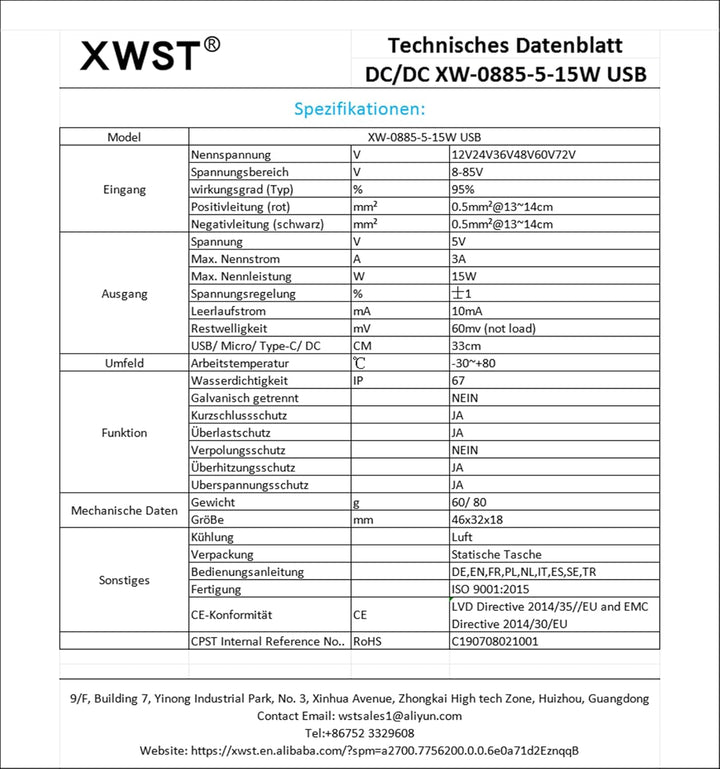 DC DC 08-85V 12V 24V 36V 48V 60V 72V auf 5V Spannungswandler 3A 15W Single Female USB Wandler | Adap