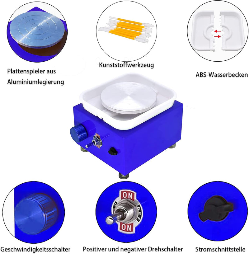 DYOUen Elektrische Töpferscheibe -Tonmaschine Mit 10 cm Drehteller und Abnehmbarem ABS Schallwand Po