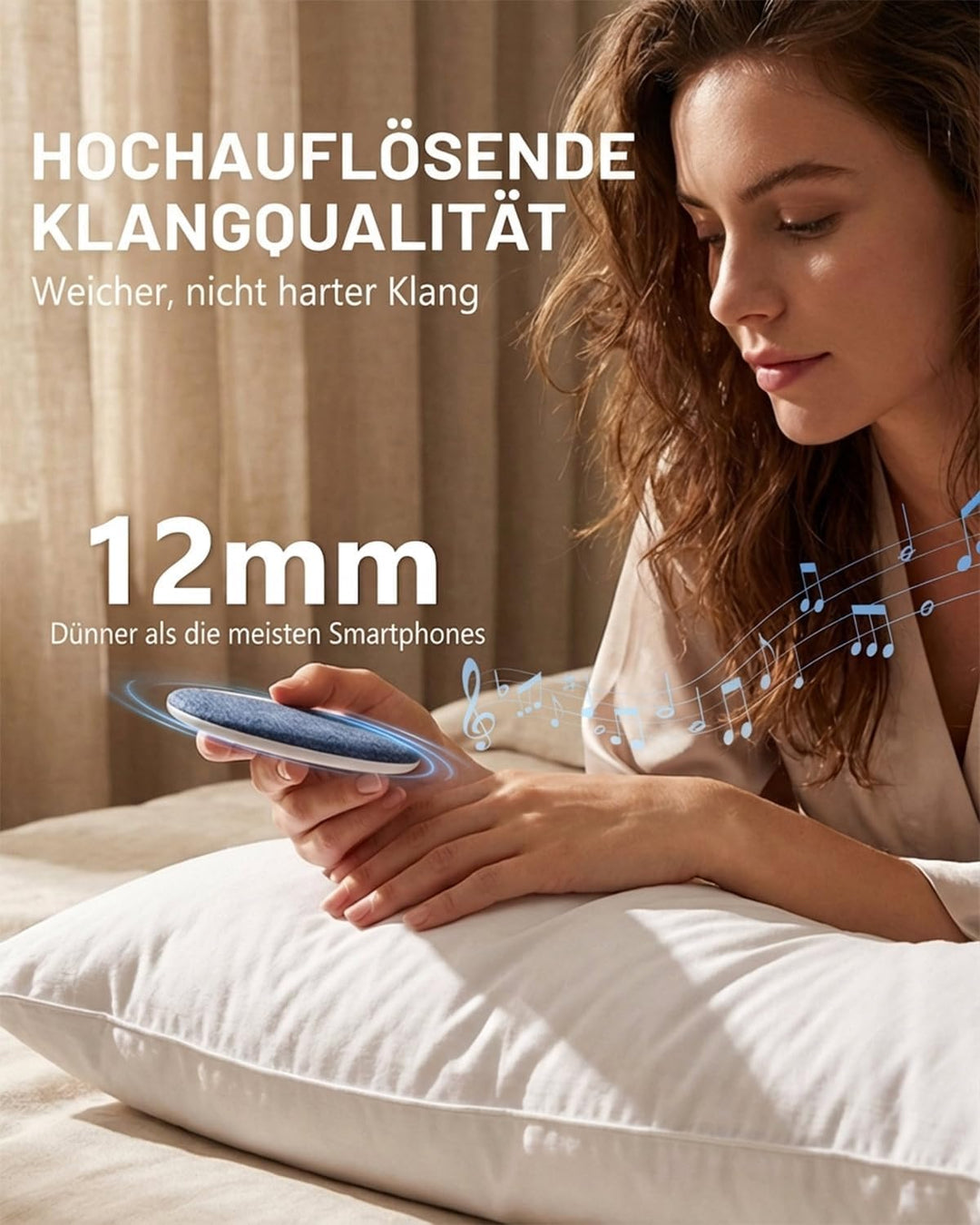 MOXTOYU Kissenlautsprecher Bluetooth, Tragbarer Mini-Lautsprecher mit BT 5.4, Weissem Rauschen & Tim