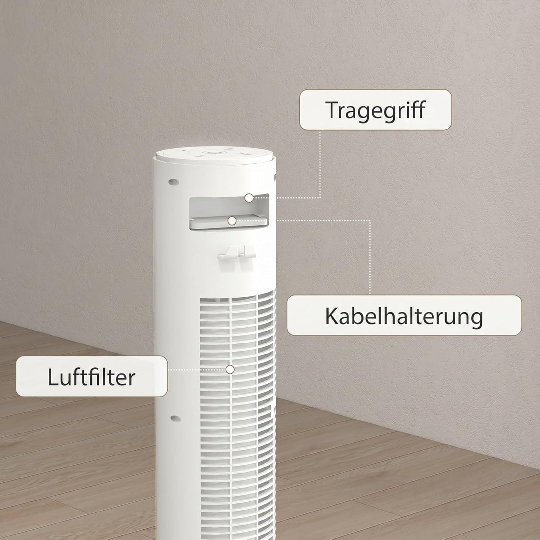 HOMCOM Turmventilator mit Fernbedienung 70° oszillierender 96 cm Standventilator mit LED Anzeige 4 M