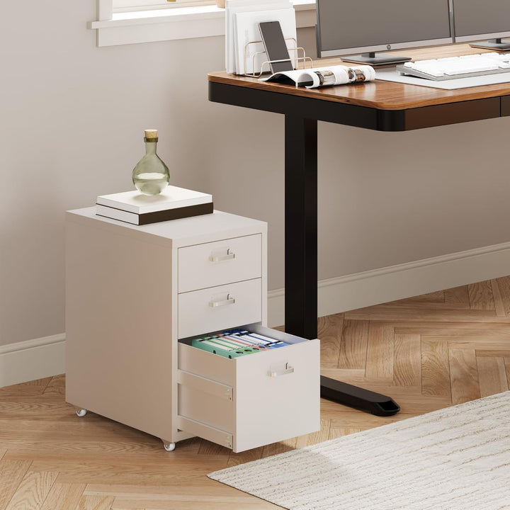 FLEXISPOT Rollcontainer Büroschrank mit 3 Schubladen, Aktenschrank Metallschrank Kommode mit Rädern,