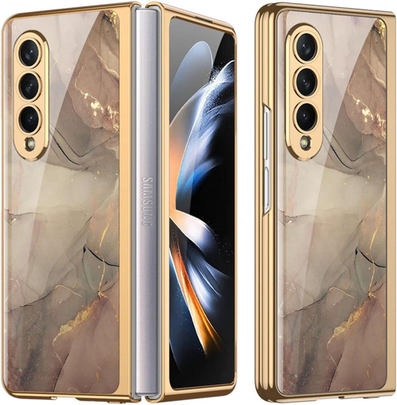 COQUE Galaxy Z Fold 4 5G Hülle,ultradünnes 9H Glas glänzend lackierte Handyhülle,Faltbare Handyhülle