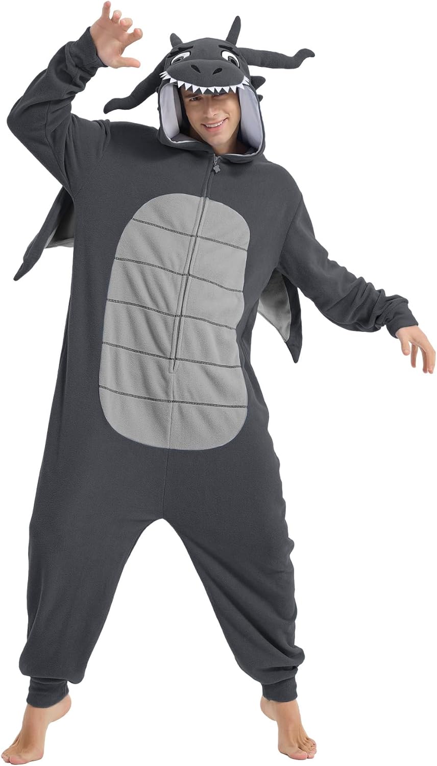 Focupaja Drache Onesie Erwachsene Tier-Cosplay Halloween Pyjamas Kostüme Teenager-Overall Einteiler