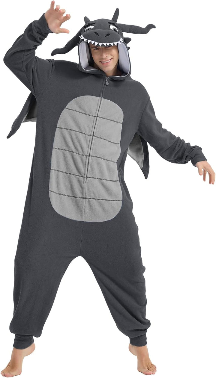 Focupaja Drache Onesie Erwachsene Tier-Cosplay Halloween Pyjamas Kostüme Teenager-Overall Einteiler