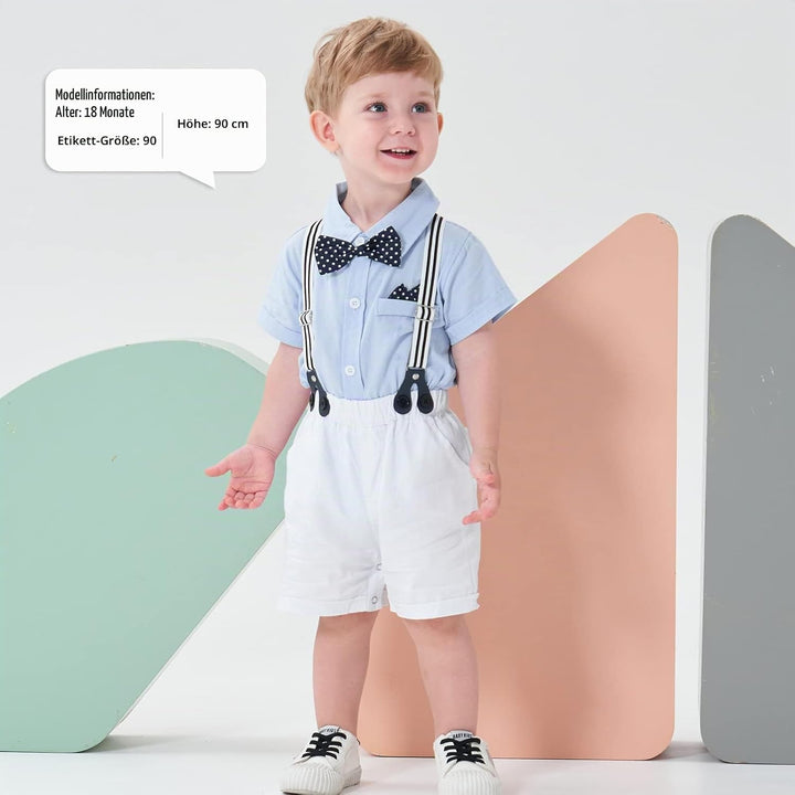 Volunboy Baby Jungen Anzug Set Bekleidung Hemd mit Fliege + Hosenträger Shorts Strampler Anzug 6-9 M